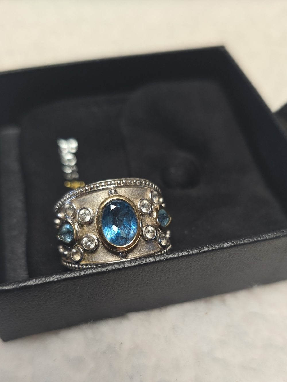 Ross-Simons Sterling Silver Blue Topaz & Clear Stone Statement Ring